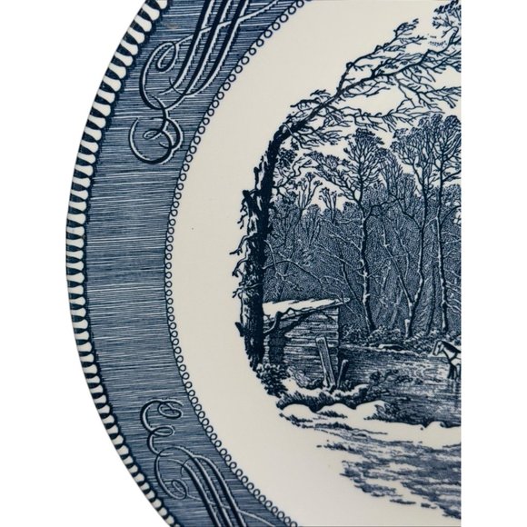 Currier & Ives Royal China Blue Chop Plate 12" Round Platter Plate Getting Ice - Picture 5 of 7